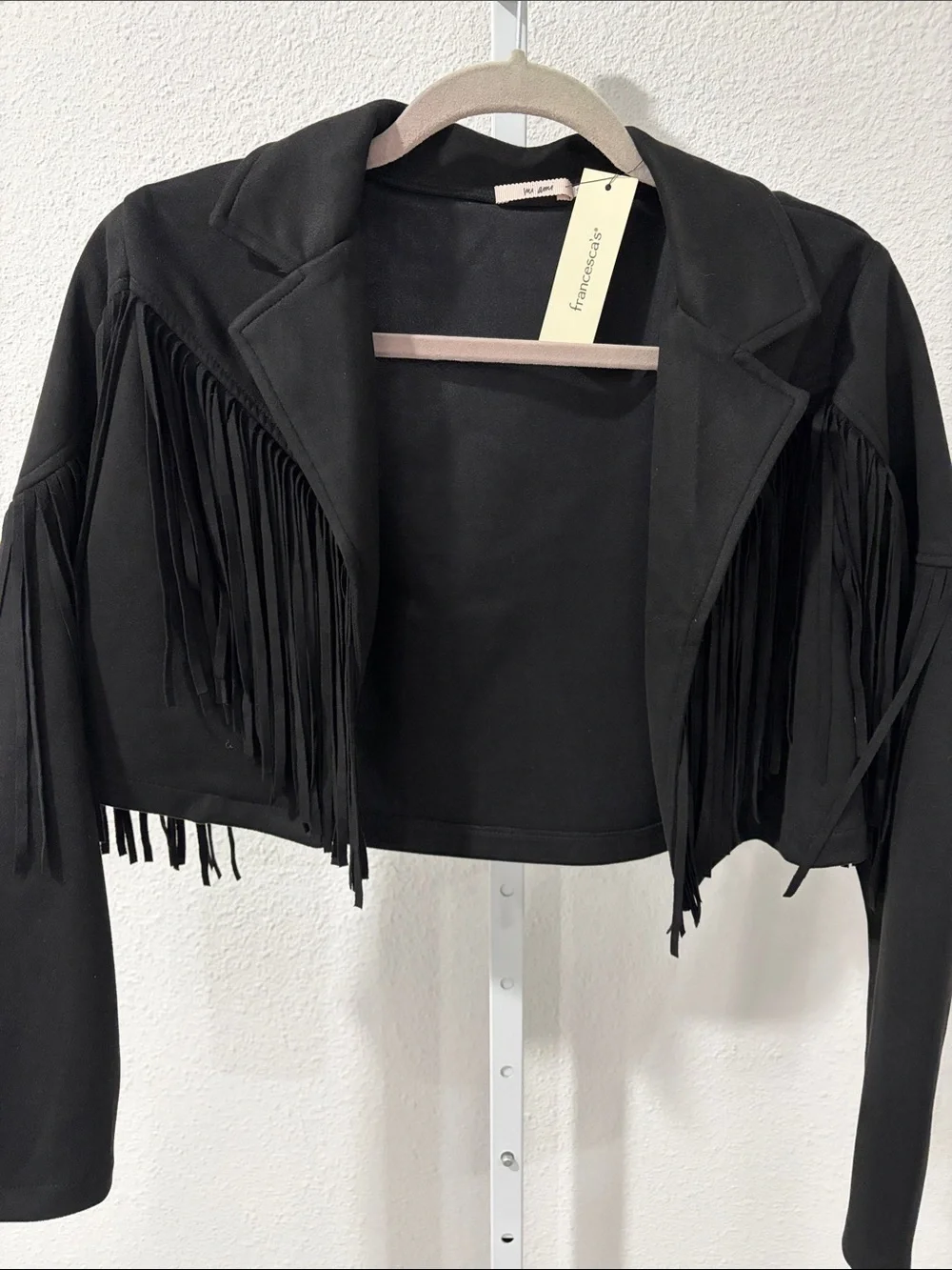 Francesca's Collections Black Fringe Cropped Jacket